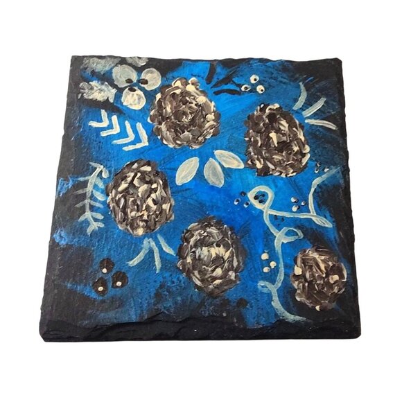 Hand-Painted Slate Coasters With Floral Design - Set Of 4 - Picture 4 of 10